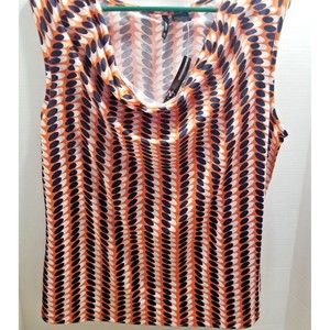 New Directions Women's Top Orange Size XL Sleeveless Blouse Geometric Cowl Neck